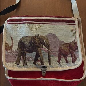 TET Red and Cream Tapestry Crossbody with Silver Clasp
